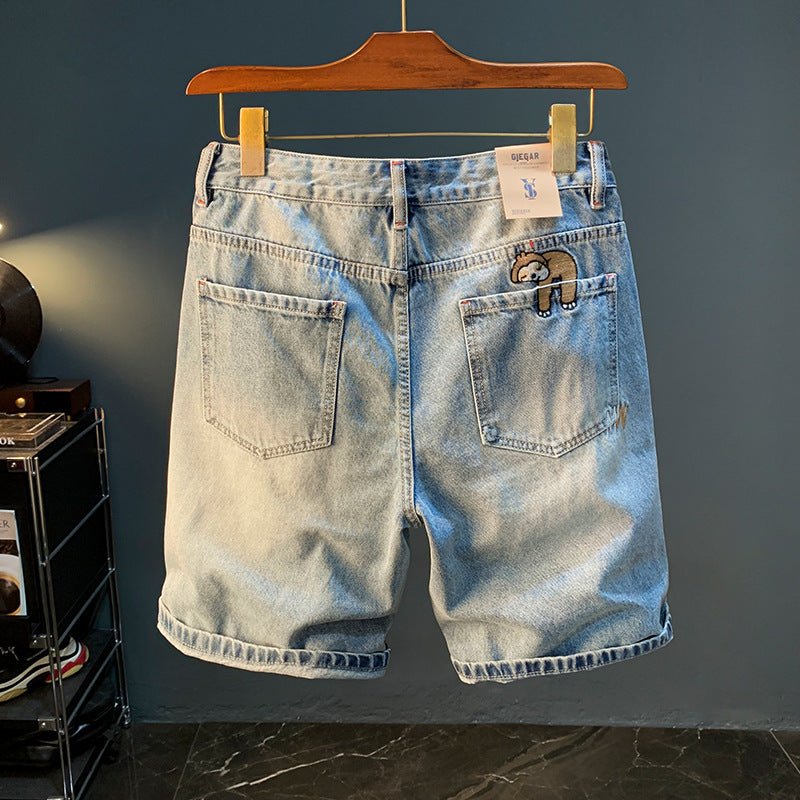 Summer Casual Shorts Men's plus size Light Color Five-point Jeans Trendy Embroidered High-end Men's Straight Pants - FATAONSummer Casual Shorts Men's plus size Light Color Five-point Jeans Trendy Embroidered High-end Men's Straight PantsMode HommeFATAON