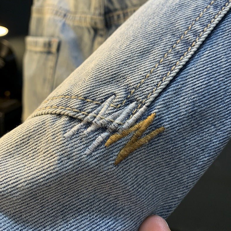 Summer Casual Shorts Men's plus size Light Color Five-point Jeans Trendy Embroidered High-end Men's Straight Pants - FATAONSummer Casual Shorts Men's plus size Light Color Five-point Jeans Trendy Embroidered High-end Men's Straight PantsMode HommeFATAON