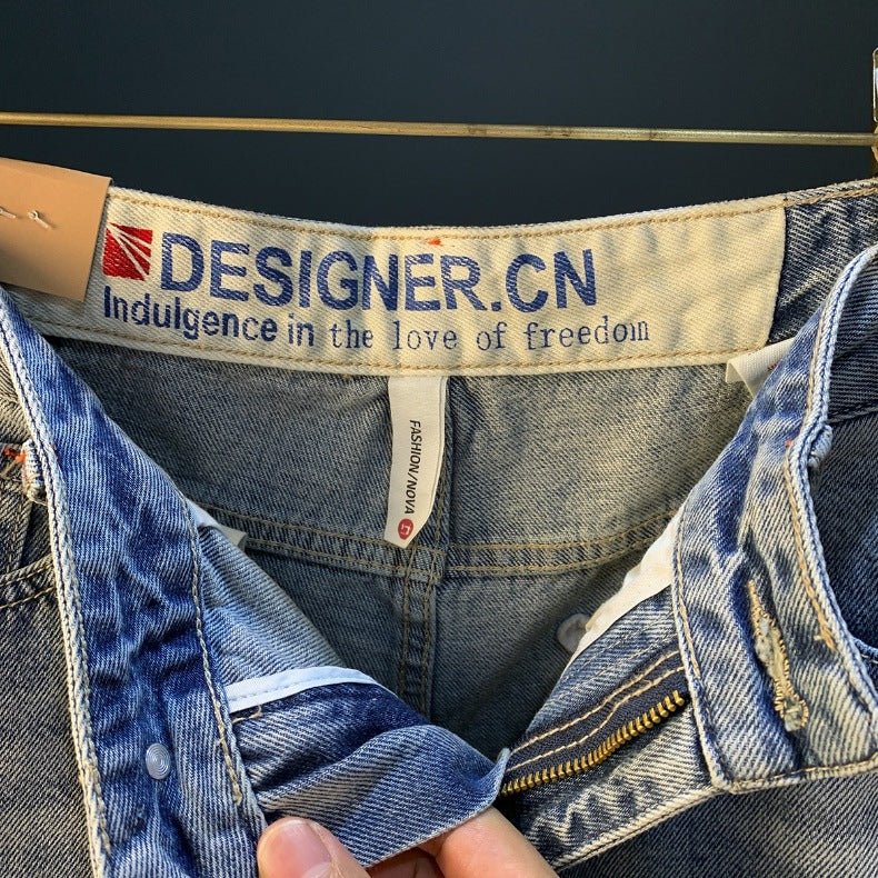 Summer Casual Shorts Men's plus size Light Color Five-point Jeans Trendy Embroidered High-end Men's Straight Pants - FATAONSummer Casual Shorts Men's plus size Light Color Five-point Jeans Trendy Embroidered High-end Men's Straight PantsMode HommeFATAON