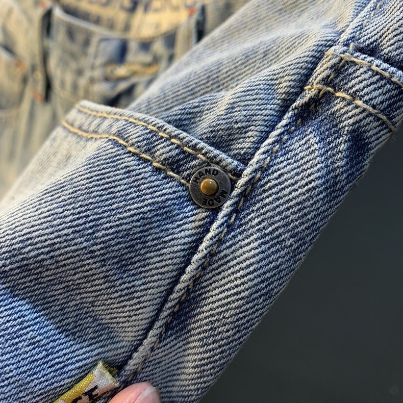 Summer Casual Shorts Men's plus size Light Color Five-point Jeans Trendy Embroidered High-end Men's Straight Pants - FATAONSummer Casual Shorts Men's plus size Light Color Five-point Jeans Trendy Embroidered High-end Men's Straight PantsMode HommeFATAON