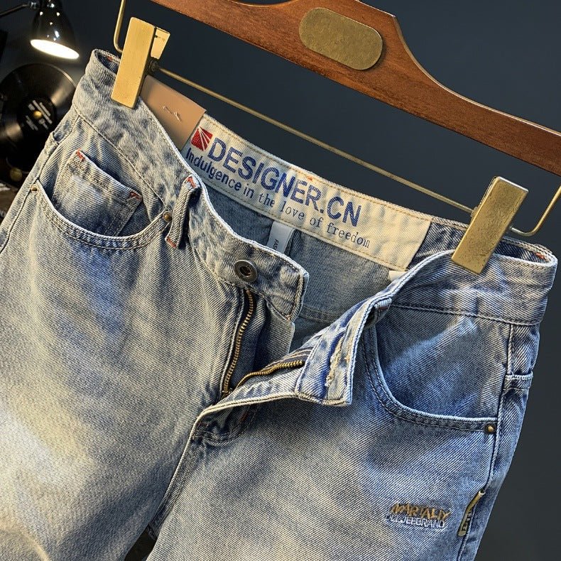 Summer Casual Shorts Men's plus size Light Color Five-point Jeans Trendy Embroidered High-end Men's Straight Pants - FATAONSummer Casual Shorts Men's plus size Light Color Five-point Jeans Trendy Embroidered High-end Men's Straight PantsMode HommeFATAON