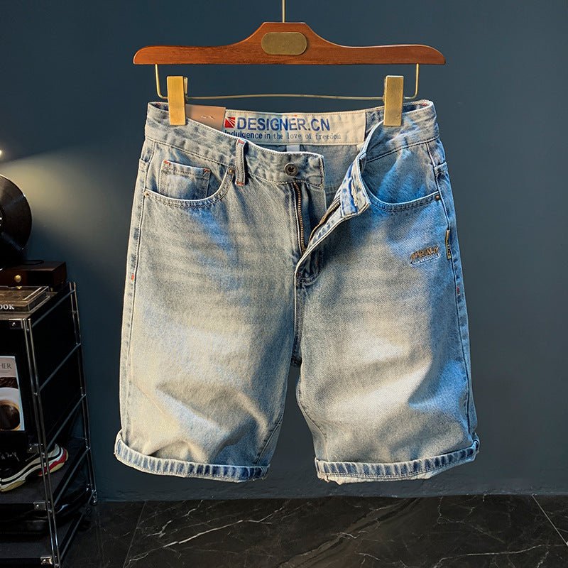 Summer Casual Shorts Men's plus size Light Color Five-point Jeans Trendy Embroidered High-end Men's Straight Pants - FATAONSummer Casual Shorts Men's plus size Light Color Five-point Jeans Trendy Embroidered High-end Men's Straight PantsMode HommeFATAON