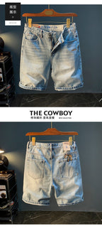 Summer Casual Shorts Men's plus size Light Color Five-point Jeans Trendy Embroidered High-end Men's Straight Pants - FATAONSummer Casual Shorts Men's plus size Light Color Five-point Jeans Trendy Embroidered High-end Men's Straight PantsMode HommeFATAON