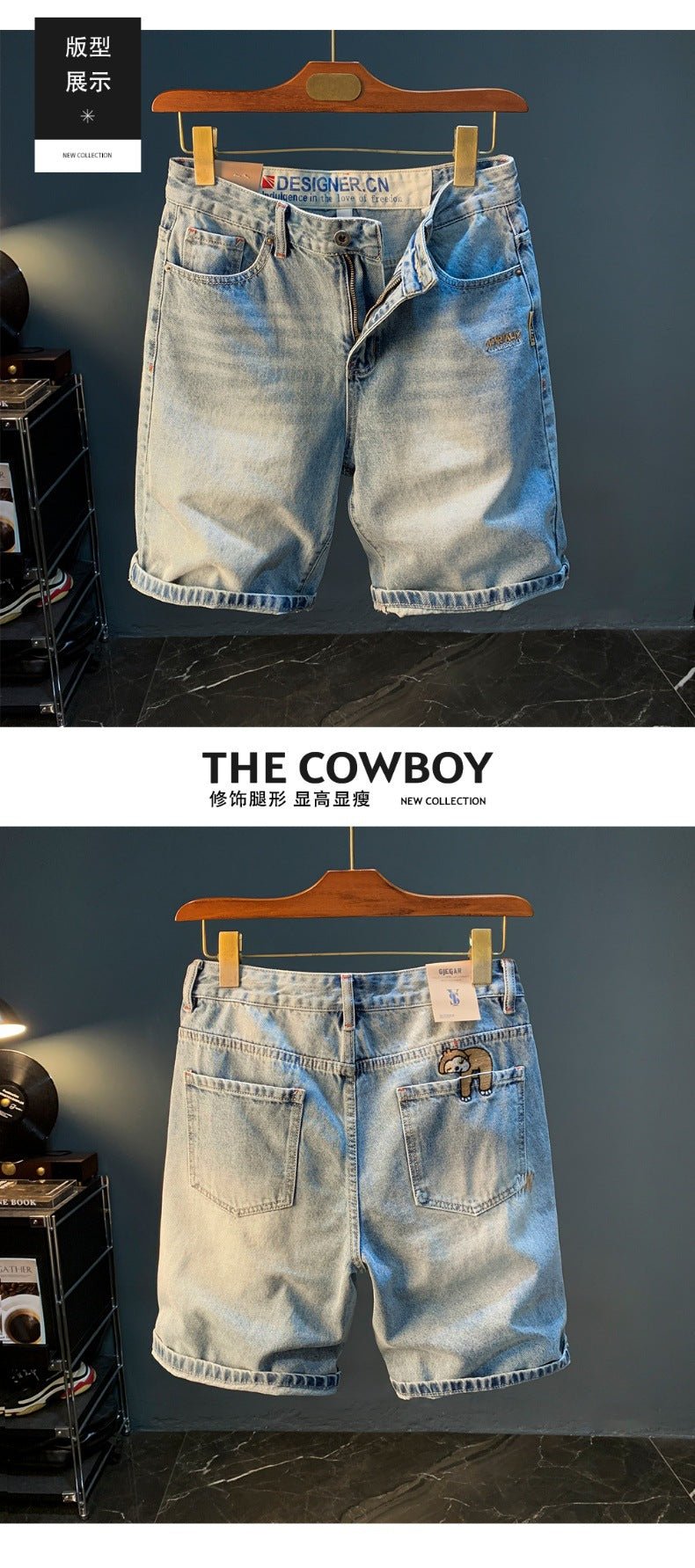 Summer Casual Shorts Men's plus size Light Color Five-point Jeans Trendy Embroidered High-end Men's Straight Pants - FATAONSummer Casual Shorts Men's plus size Light Color Five-point Jeans Trendy Embroidered High-end Men's Straight PantsMode HommeFATAON