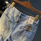 Summer Casual Shorts Men's plus size Light Color Five-point Jeans Trendy Embroidered High-end Men's Straight Pants - FATAONSummer Casual Shorts Men's plus size Light Color Five-point Jeans Trendy Embroidered High-end Men's Straight PantsMode HommeFATAON