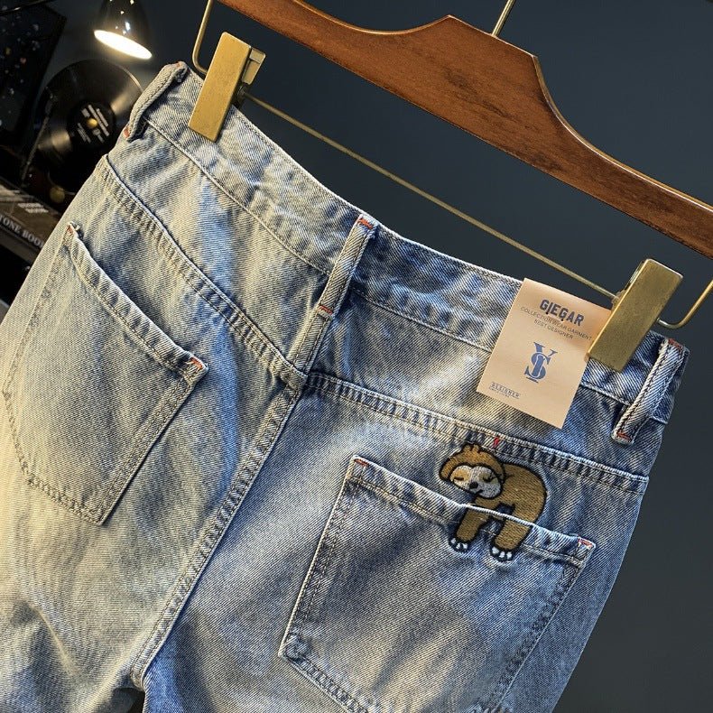 Summer Casual Shorts Men's plus size Light Color Five-point Jeans Trendy Embroidered High-end Men's Straight Pants - FATAONSummer Casual Shorts Men's plus size Light Color Five-point Jeans Trendy Embroidered High-end Men's Straight PantsMode HommeFATAON