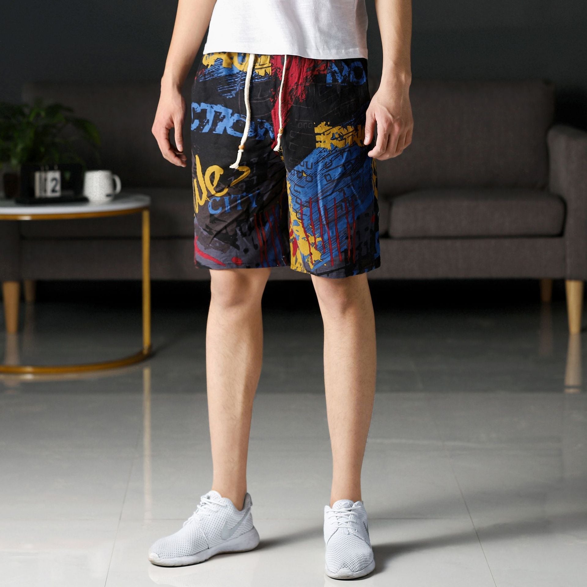 Summer new cotton and linen printed five-point men's beach pants casual sports loose plus size shorts men's thin fashion - FATAONSummer new cotton and linen printed five-point men's beach pants casual sports loose plus size shorts men's thin fashionMode HommeFATAON
