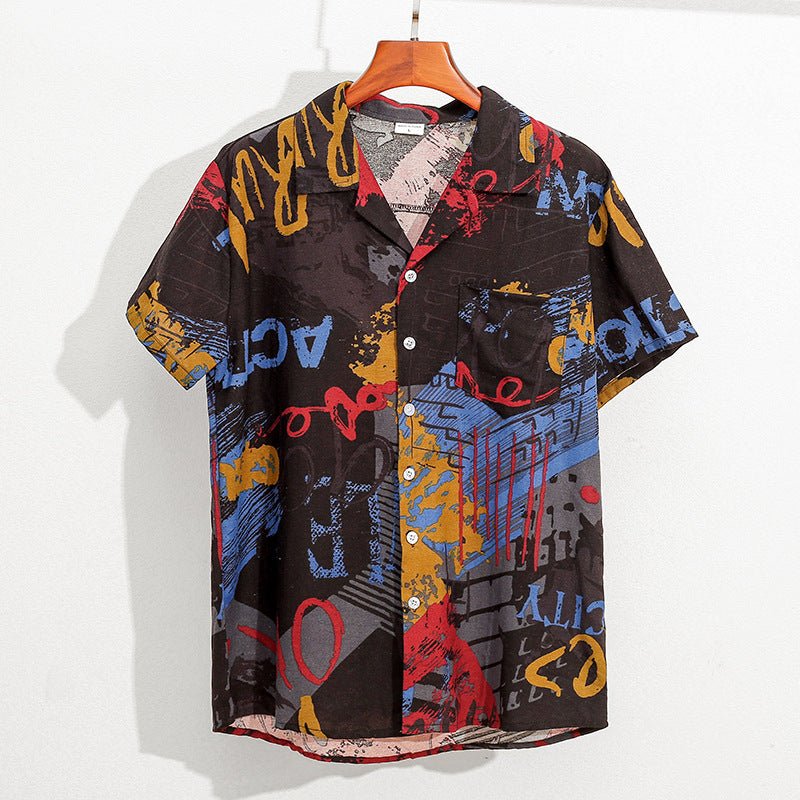 Summer new cotton and linen printed five-point men's beach pants casual sports loose plus size shorts men's thin fashion - FATAONSummer new cotton and linen printed five-point men's beach pants casual sports loose plus size shorts men's thin fashionMode HommeFATAON