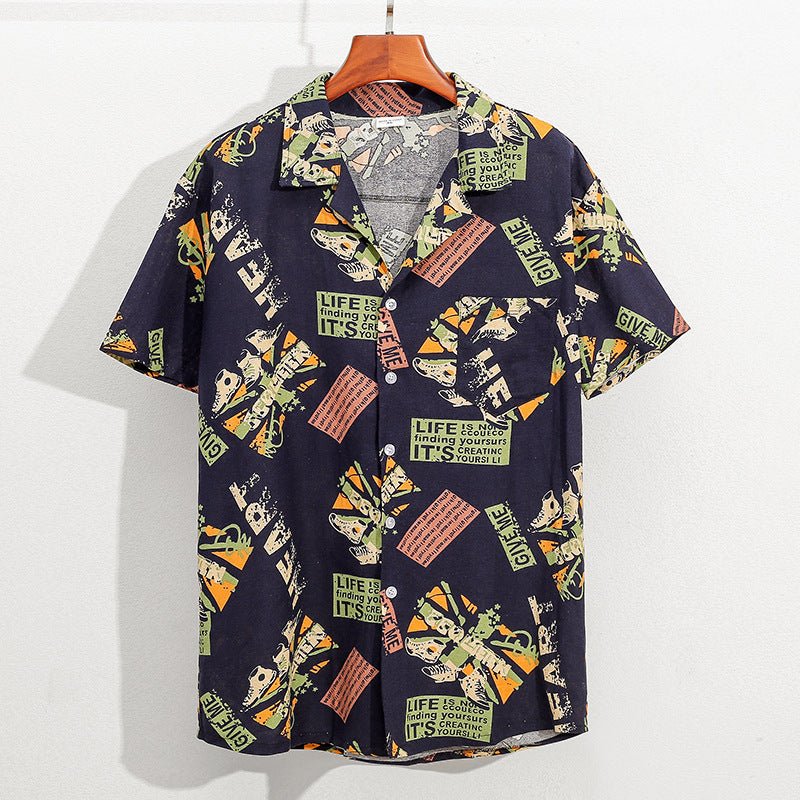 Summer new cotton and linen printed five-point men's beach pants casual sports loose plus size shorts men's thin fashion - FATAONSummer new cotton and linen printed five-point men's beach pants casual sports loose plus size shorts men's thin fashionMode HommeFATAON