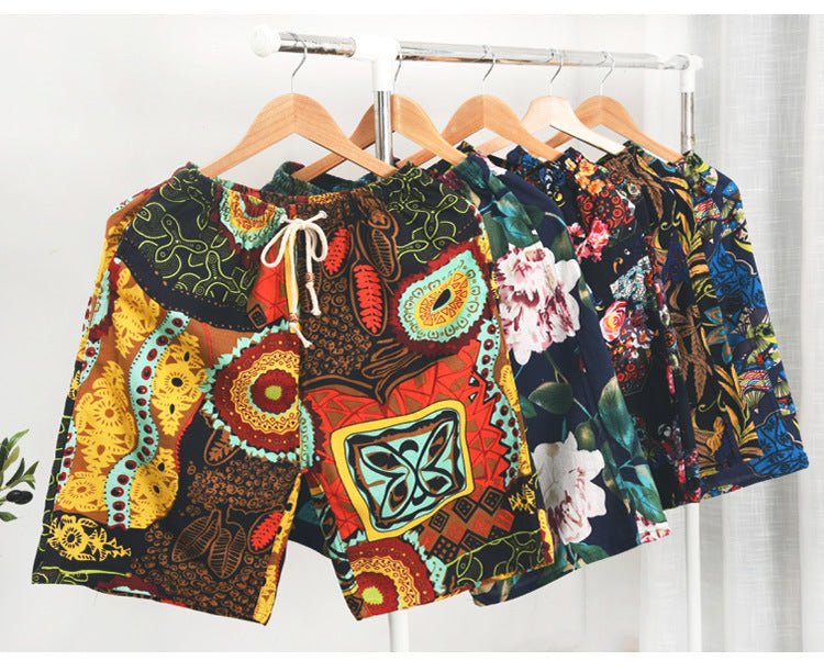 Summer new cotton and linen printed five-point men's beach pants casual sports loose plus size shorts men's thin fashion - FATAONSummer new cotton and linen printed five-point men's beach pants casual sports loose plus size shorts men's thin fashionMode HommeFATAON