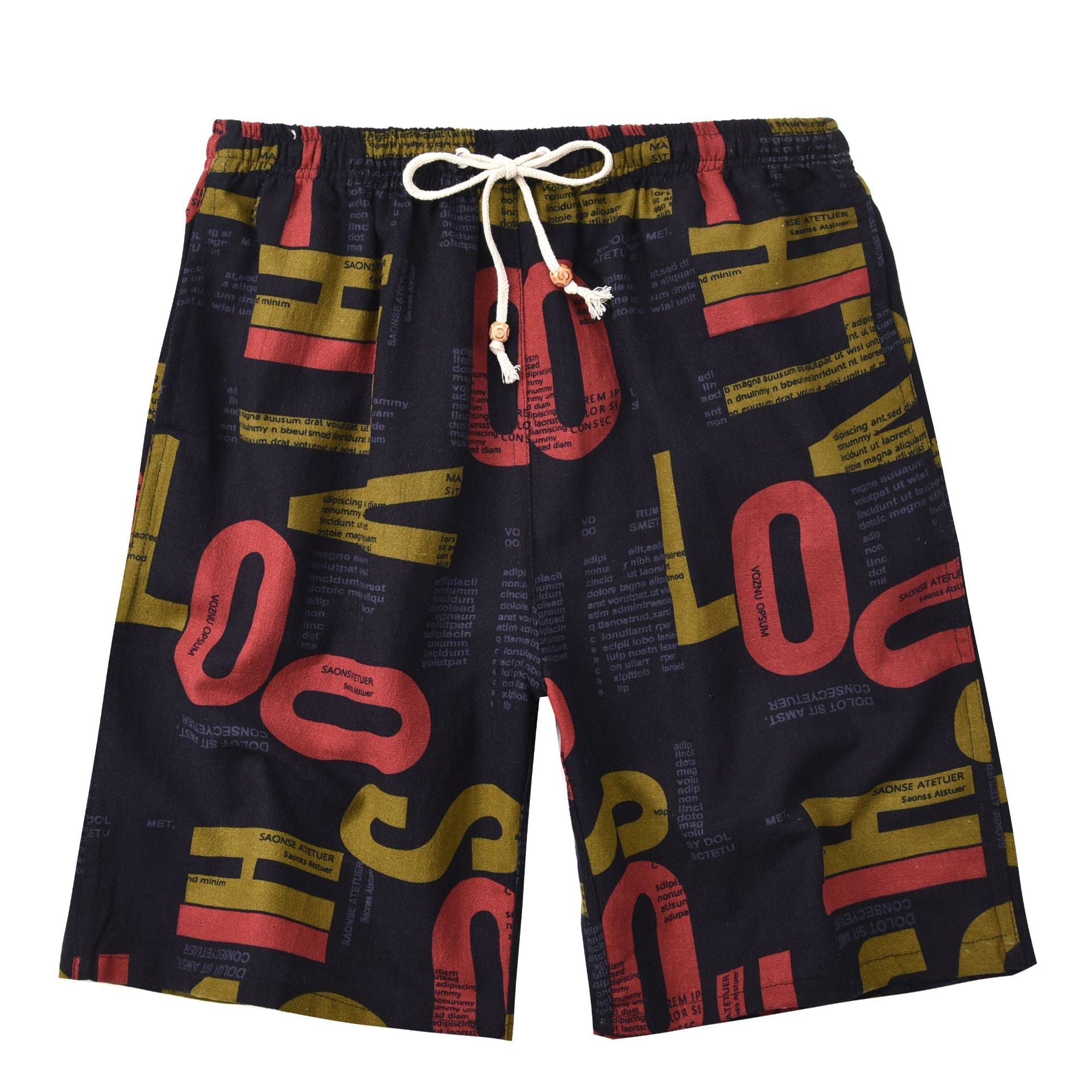 Summer new cotton and linen printed five-point men's beach pants casual sports loose plus size shorts men's thin fashion - FATAONSummer new cotton and linen printed five-point men's beach pants casual sports loose plus size shorts men's thin fashionMode HommeFATAON