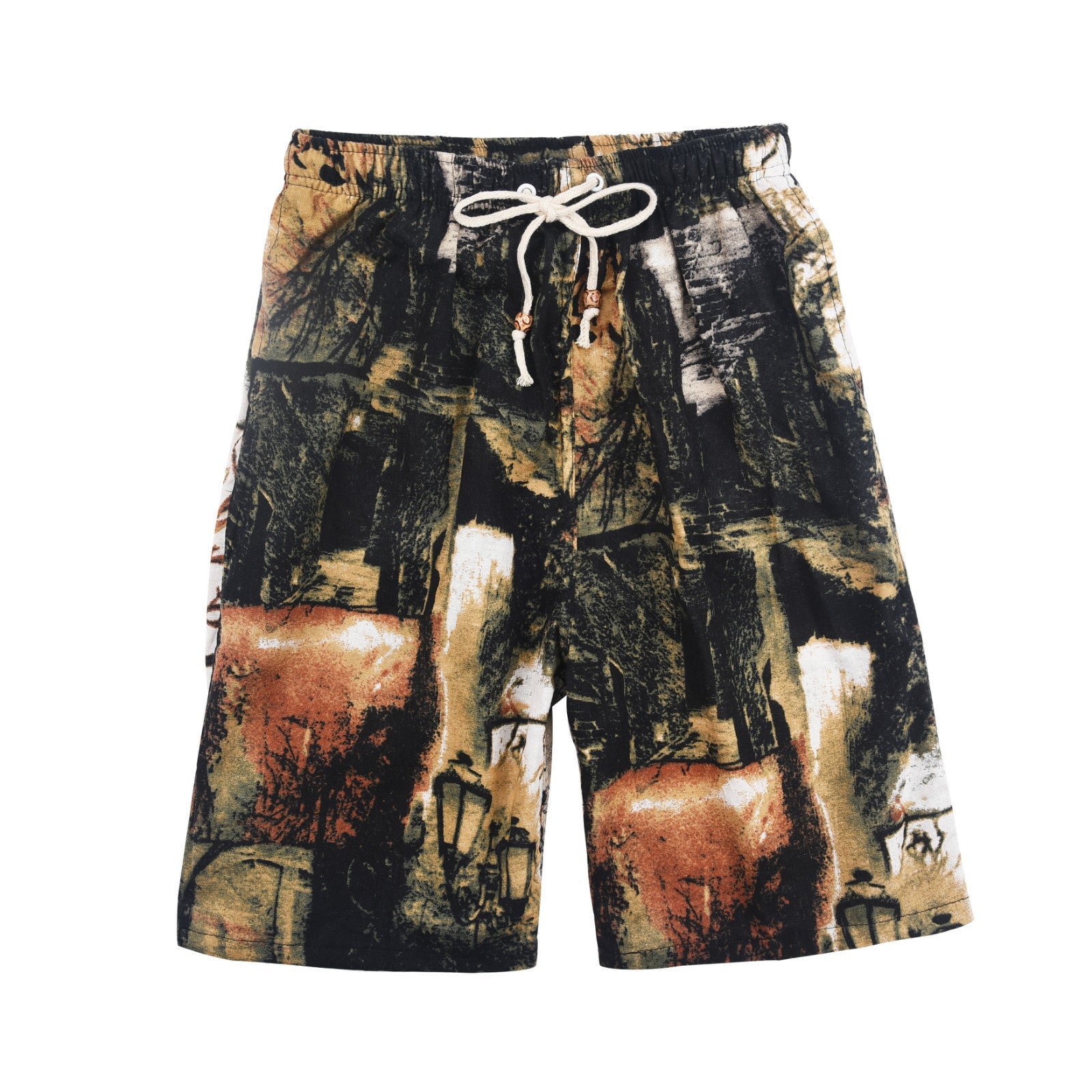 Summer new cotton and linen printed five-point men's beach pants casual sports loose plus size shorts men's thin fashion - FATAONSummer new cotton and linen printed five-point men's beach pants casual sports loose plus size shorts men's thin fashionMode HommeFATAON