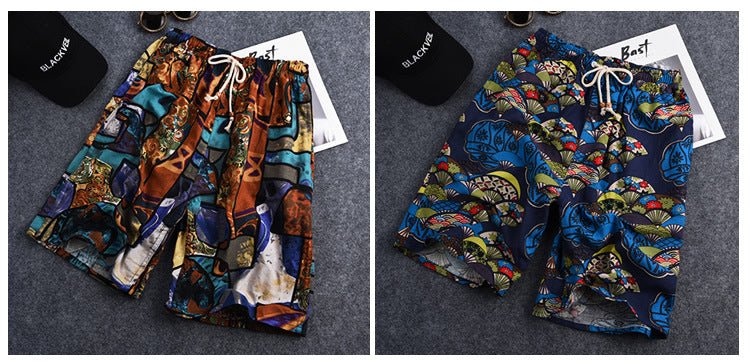 Summer new cotton and linen printed five-point men's beach pants casual sports loose plus size shorts men's thin fashion - FATAONSummer new cotton and linen printed five-point men's beach pants casual sports loose plus size shorts men's thin fashionMode HommeFATAON