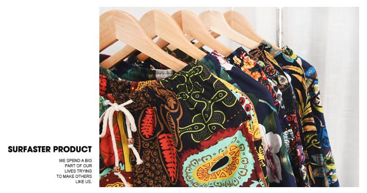 Summer new cotton and linen printed five-point men's beach pants casual sports loose plus size shorts men's thin fashion - FATAONSummer new cotton and linen printed five-point men's beach pants casual sports loose plus size shorts men's thin fashionMode HommeFATAON