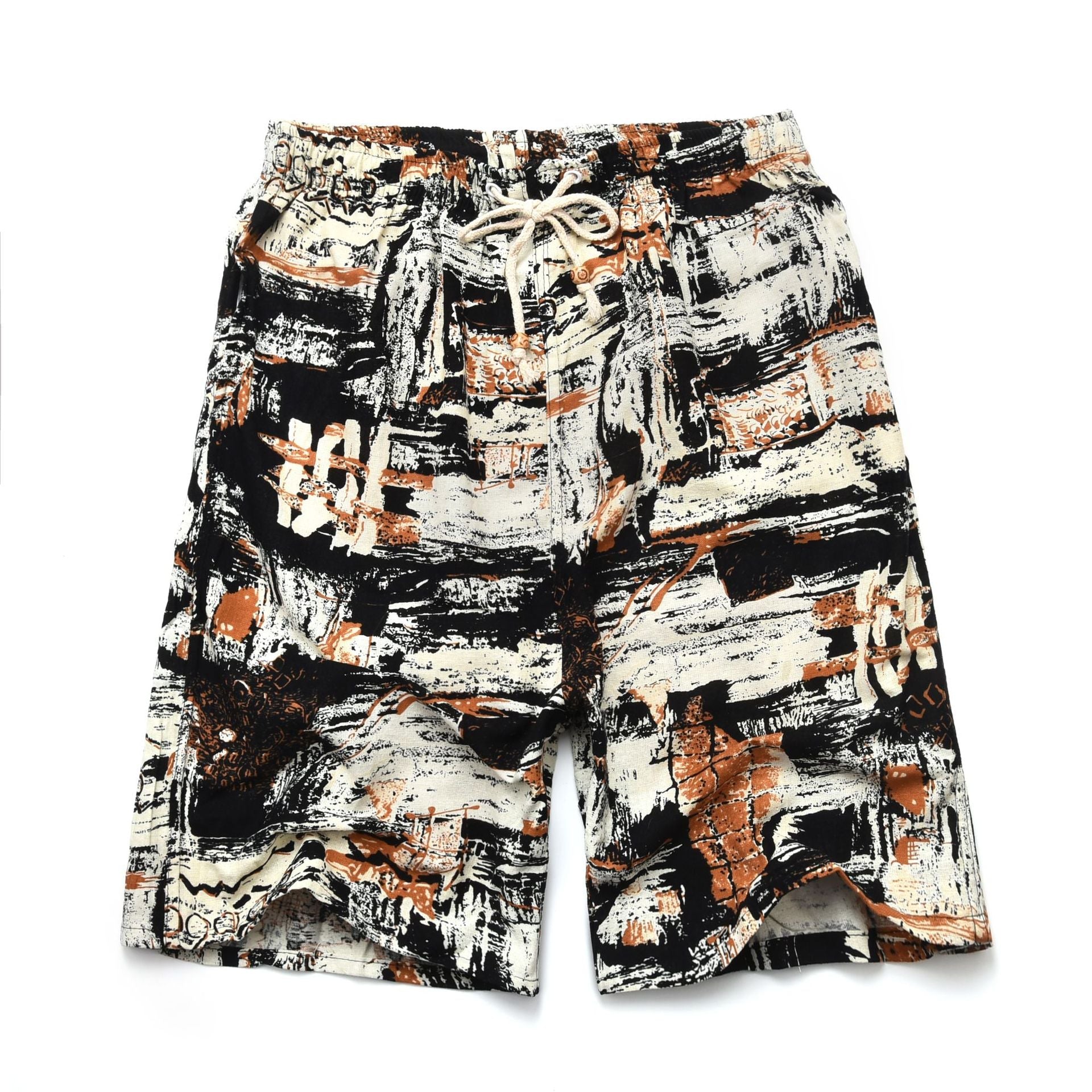 Summer new cotton and linen printed five-point men's beach pants casual sports loose plus size shorts men's thin fashion - FATAONSummer new cotton and linen printed five-point men's beach pants casual sports loose plus size shorts men's thin fashionMode HommeFATAON