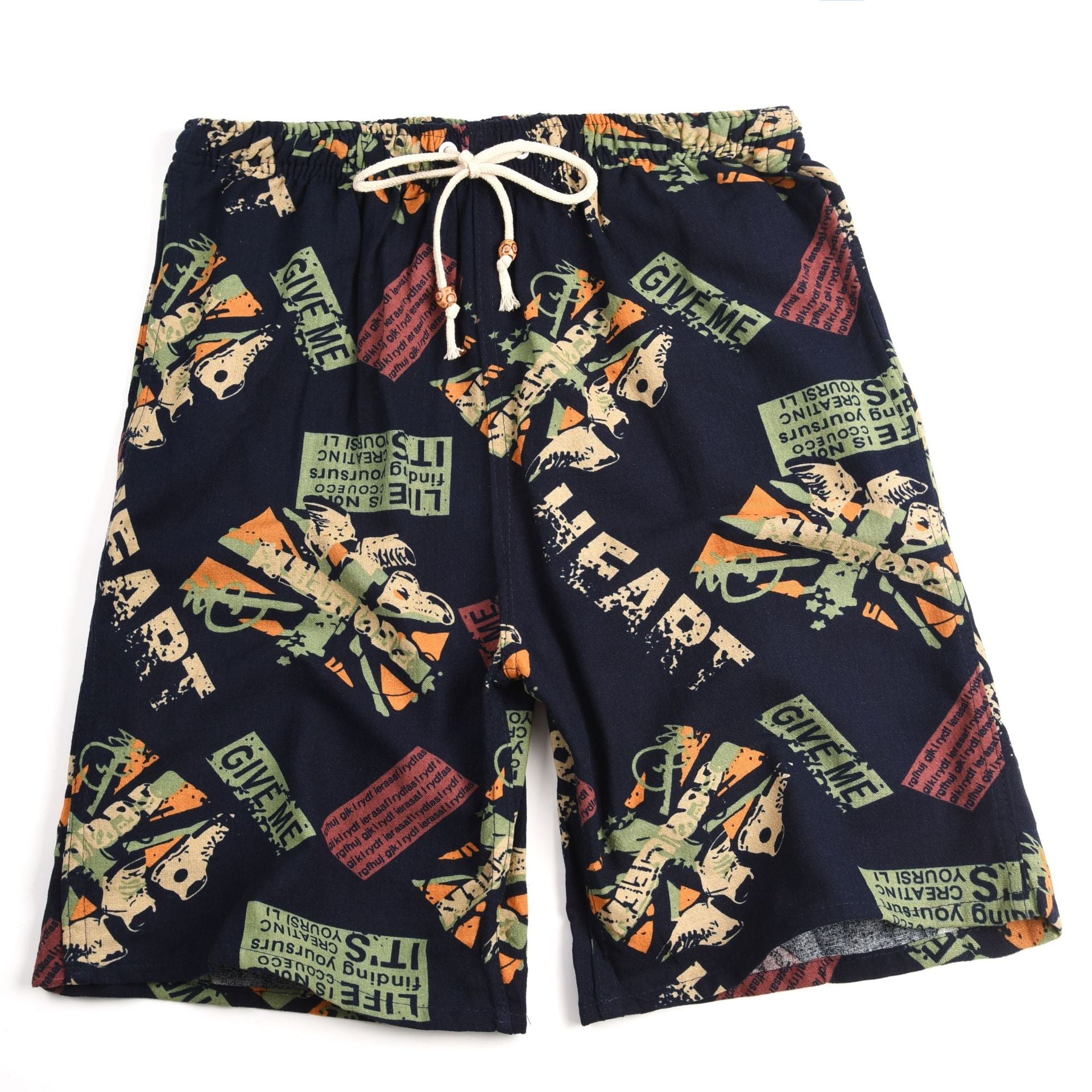 Summer new cotton and linen printed five-point men's beach pants casual sports loose plus size shorts men's thin fashion - FATAONSummer new cotton and linen printed five-point men's beach pants casual sports loose plus size shorts men's thin fashionMode HommeFATAON