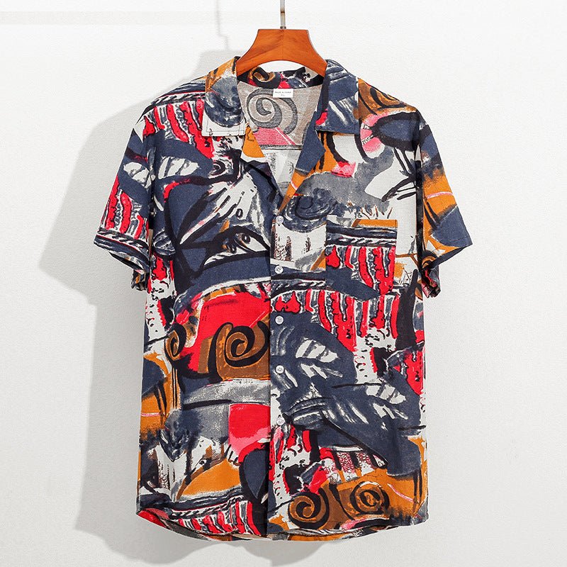 Summer new cotton and linen printed five-point men's beach pants casual sports loose plus size shorts men's thin fashion - FATAONSummer new cotton and linen printed five-point men's beach pants casual sports loose plus size shorts men's thin fashionMode HommeFATAON