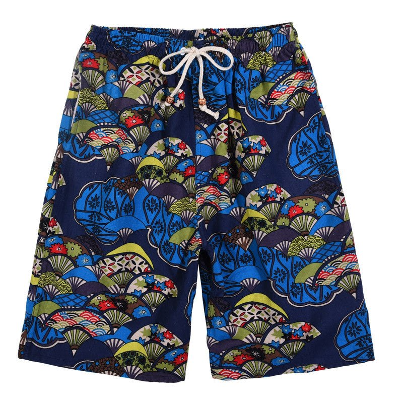 Summer new cotton and linen printed five-point men's beach pants casual sports loose plus size shorts men's thin fashion - FATAONSummer new cotton and linen printed five-point men's beach pants casual sports loose plus size shorts men's thin fashionMode HommeFATAON