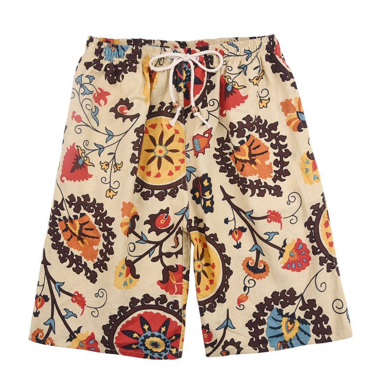 Summer new cotton and linen printed five-point men's beach pants casual sports loose plus size shorts men's thin fashion - FATAONSummer new cotton and linen printed five-point men's beach pants casual sports loose plus size shorts men's thin fashionMode HommeFATAON