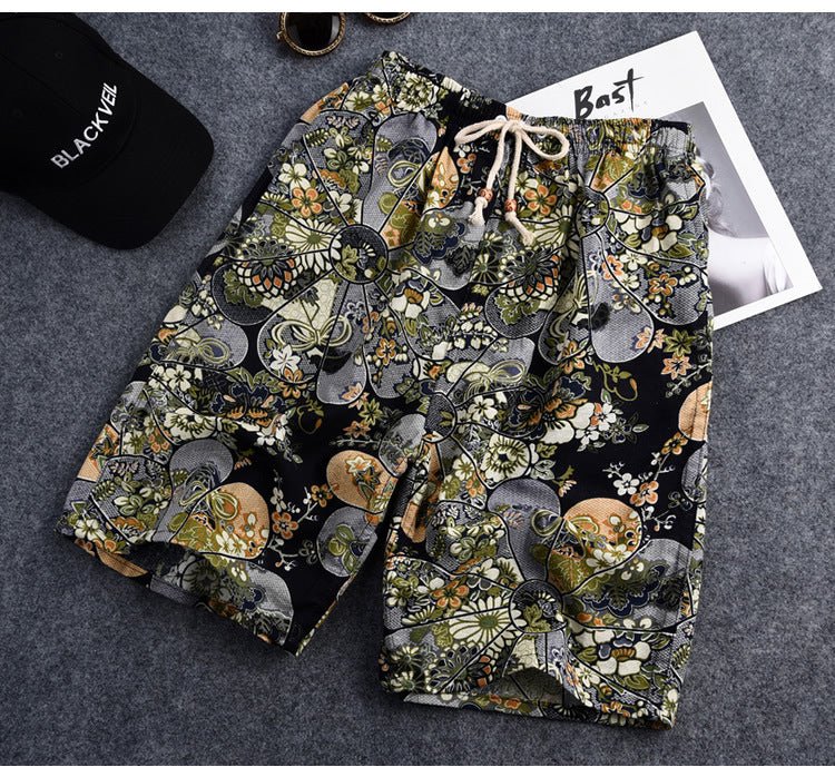 Summer new cotton and linen printed five-point men's beach pants casual sports loose plus size shorts men's thin fashion - FATAONSummer new cotton and linen printed five-point men's beach pants casual sports loose plus size shorts men's thin fashionMode HommeFATAON