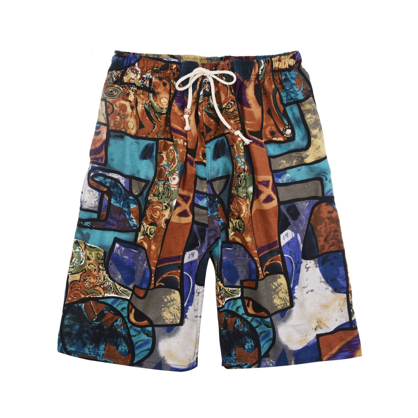 Summer new cotton and linen printed five-point men's beach pants casual sports loose plus size shorts men's thin fashion - FATAONSummer new cotton and linen printed five-point men's beach pants casual sports loose plus size shorts men's thin fashionMode HommeFATAON
