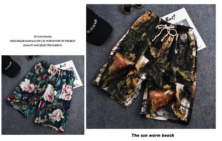 Summer new cotton and linen printed five-point men's beach pants casual sports loose plus size shorts men's thin fashion - FATAONSummer new cotton and linen printed five-point men's beach pants casual sports loose plus size shorts men's thin fashionMode HommeFATAON