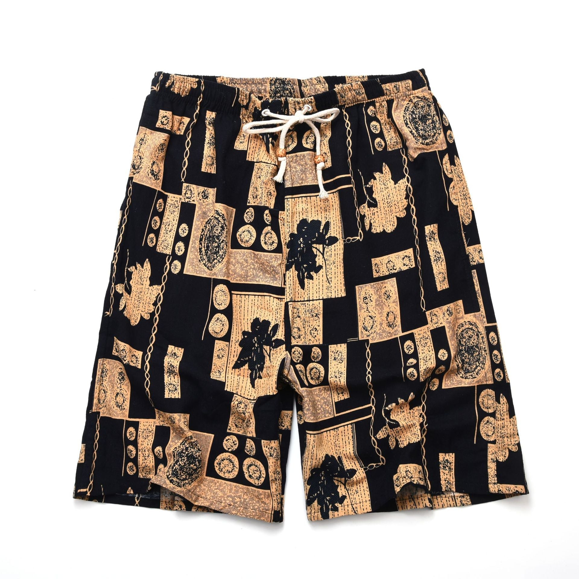 Summer new cotton and linen printed five-point men's beach pants casual sports loose plus size shorts men's thin fashion - FATAONSummer new cotton and linen printed five-point men's beach pants casual sports loose plus size shorts men's thin fashionMode HommeFATAON