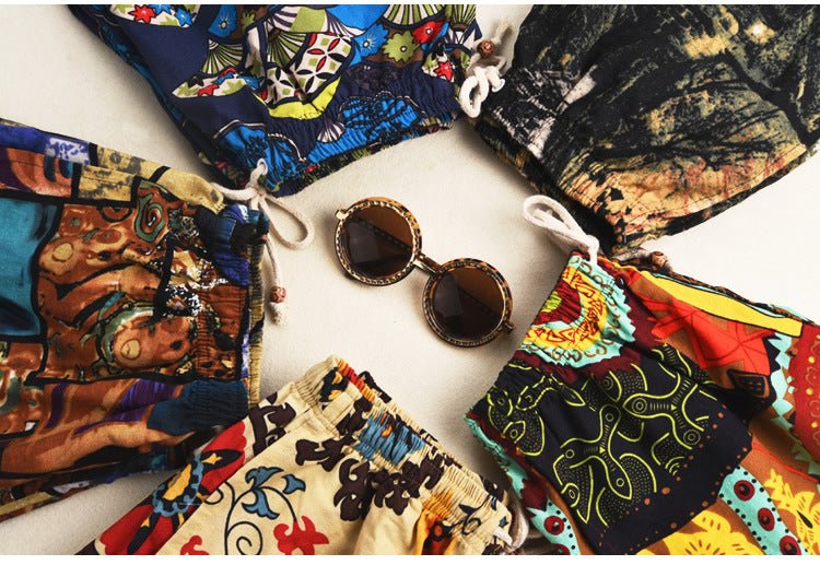 Summer new cotton and linen printed five-point men's beach pants casual sports loose plus size shorts men's thin fashion - FATAONSummer new cotton and linen printed five-point men's beach pants casual sports loose plus size shorts men's thin fashionMode HommeFATAON