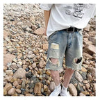 Summer New Ripped Rouge Denim Five-point Jeans ins Trendy Couples All-match Loose Niche Five-point Pants - FATAONSummer New Ripped Rouge Denim Five-point Jeans ins Trendy Couples All-match Loose Niche Five-point PantsMode HommeFATAON