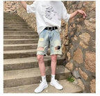 Summer New Ripped Rouge Denim Five-point Jeans ins Trendy Couples All-match Loose Niche Five-point Pants - FATAONSummer New Ripped Rouge Denim Five-point Jeans ins Trendy Couples All-match Loose Niche Five-point PantsMode HommeFATAON