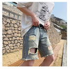 Summer New Ripped Rouge Denim Five-point Jeans ins Trendy Couples All-match Loose Niche Five-point Pants - FATAONSummer New Ripped Rouge Denim Five-point Jeans ins Trendy Couples All-match Loose Niche Five-point PantsMode HommeFATAON
