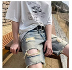 Summer New Ripped Rouge Denim Five-point Jeans ins Trendy Couples All-match Loose Niche Five-point Pants - FATAONSummer New Ripped Rouge Denim Five-point Jeans ins Trendy Couples All-match Loose Niche Five-point PantsMode HommeFATAON