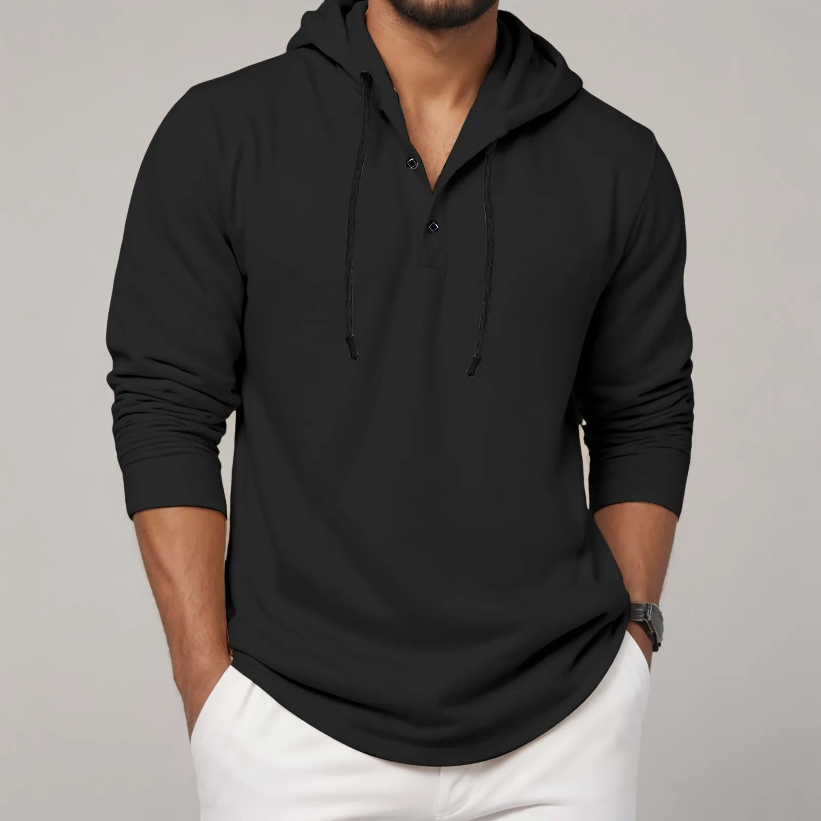Sweat à capuche à manches longues pour hommes, chemise à boutons, décontractée, plage, Yoga, surdimensionné, chemises décontractées pour hommes, ample - FATAONSweat à capuche à manches longues pour hommes, chemise à boutons, décontractée, plage, Yoga, surdimensionné, chemises décontractées pour hommes, ampleMode HommeFATAON