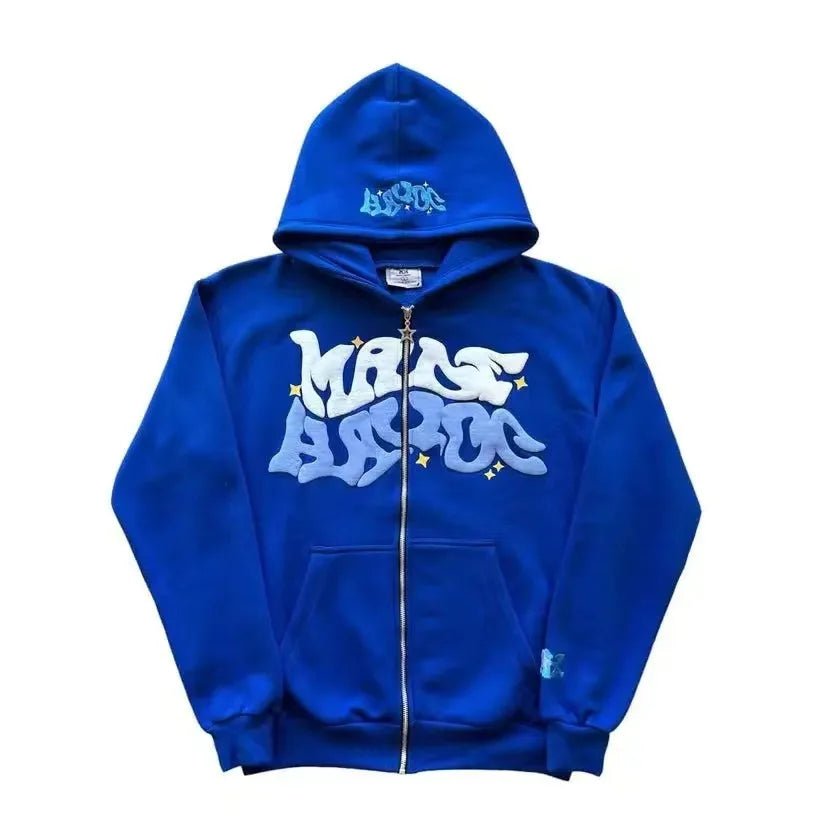 Sweat à capuche avec fermeture éclair pour femmes et hommes, rétro américain, étoile et lettres imprimées, Section printemps-automne Y2K, veste Cardigan de marque à la mode paresseuse - FATAONSweat à capuche avec fermeture éclair pour femmes et hommes, rétro américain, étoile et lettres imprimées, Section printemps-automne Y2K, veste Cardigan de marque à la mode paresseuseMode HommeFATAON