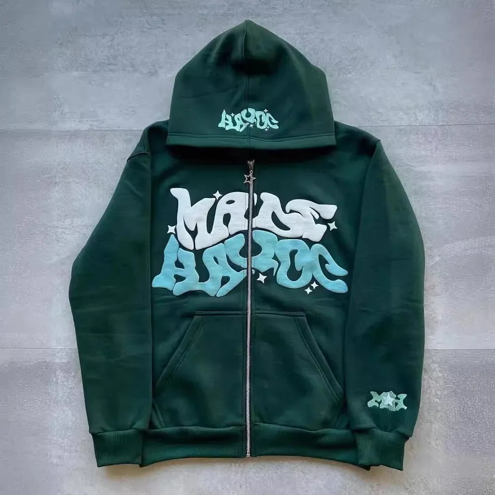 Sweat-shirt à capuche avec fermeture éclair et lettres américaines rétro, adapté aux hommes et aux femmes portant une veste Y2K, cardigan automne/hiver - FATAONSweat-shirt à capuche avec fermeture éclair et lettres américaines rétro, adapté aux hommes et aux femmes portant une veste Y2K, cardigan automne/hiverMode HommeFATAON