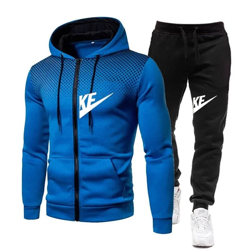 Sweat-shirt à capuche avec fermeture éclair + pantalon long pour hommes, nouvelle mode décontractée, fitness en plein air, ensemble deux pièces, automne et hiver - FATAONSweat-shirt à capuche avec fermeture éclair + pantalon long pour hommes, nouvelle mode décontractée, fitness en plein air, ensemble deux pièces, automne et hiverMode HommeFATAON