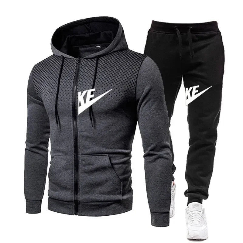 Sweat-shirt à capuche avec fermeture éclair + pantalon long pour hommes, nouvelle mode décontractée, fitness en plein air, ensemble deux pièces, automne et hiver - FATAONSweat-shirt à capuche avec fermeture éclair + pantalon long pour hommes, nouvelle mode décontractée, fitness en plein air, ensemble deux pièces, automne et hiverMode HommeFATAON