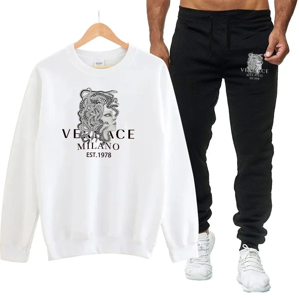 Sweat-shirt à col rond + pantalon de survêtement pour hommes, imprimé de luxe, Simple, décontracté, polyvalent, sport, ensemble deux pièces, automne - FATAONSweat-shirt à col rond + pantalon de survêtement pour hommes, imprimé de luxe, Simple, décontracté, polyvalent, sport, ensemble deux pièces, automneMode HommeFATAON