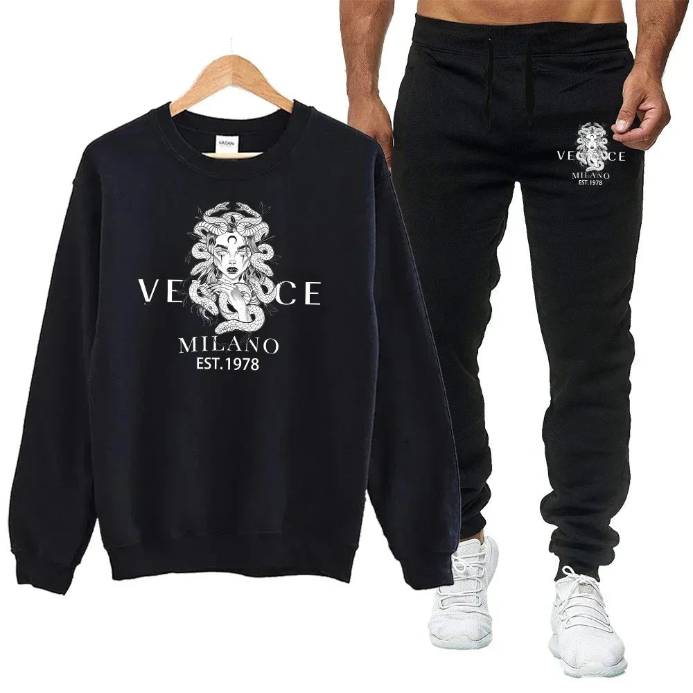 Sweat-shirt à col rond + pantalon de survêtement pour hommes, imprimé de luxe, Simple, décontracté, polyvalent, sport, ensemble deux pièces, automne - FATAONSweat-shirt à col rond + pantalon de survêtement pour hommes, imprimé de luxe, Simple, décontracté, polyvalent, sport, ensemble deux pièces, automneMode HommeFATAON