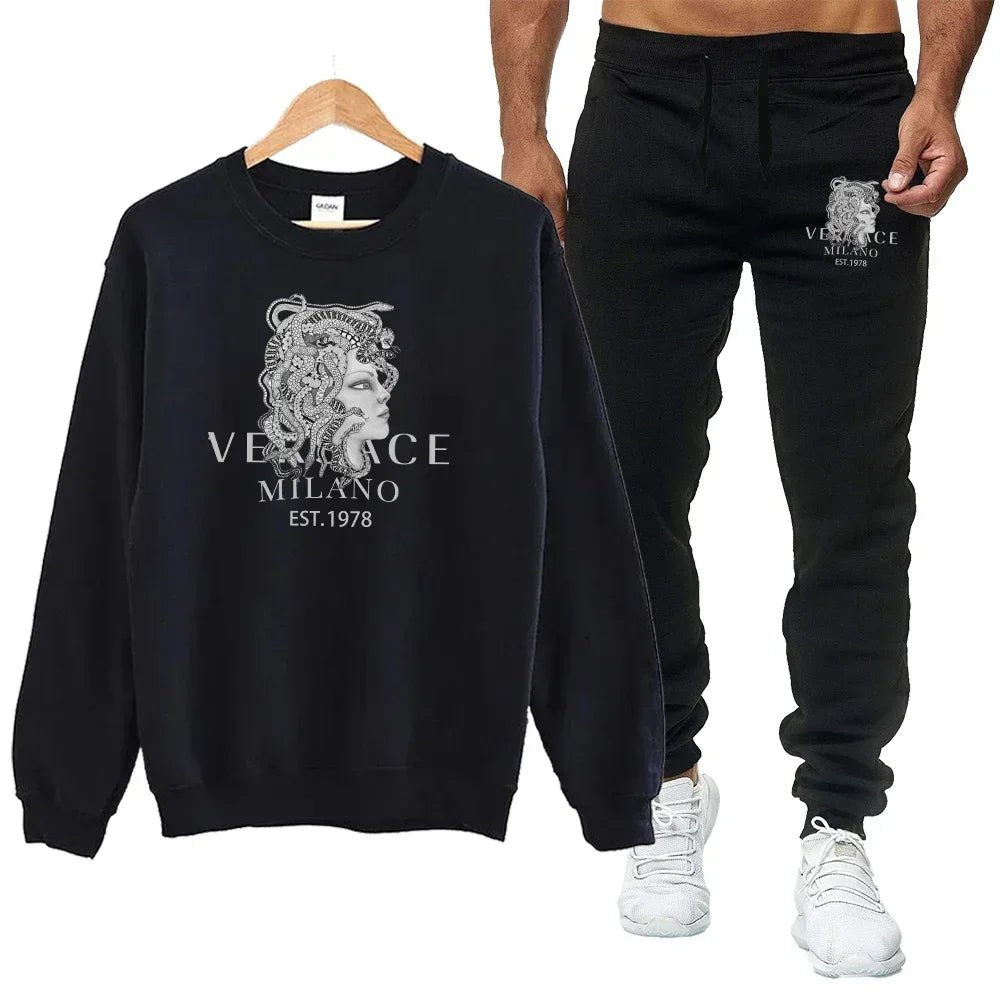 Sweat-shirt à col rond + pantalon de survêtement pour hommes, imprimé de luxe, Simple, décontracté, polyvalent, sport, ensemble deux pièces, automne - FATAONSweat-shirt à col rond + pantalon de survêtement pour hommes, imprimé de luxe, Simple, décontracté, polyvalent, sport, ensemble deux pièces, automneMode HommeFATAON