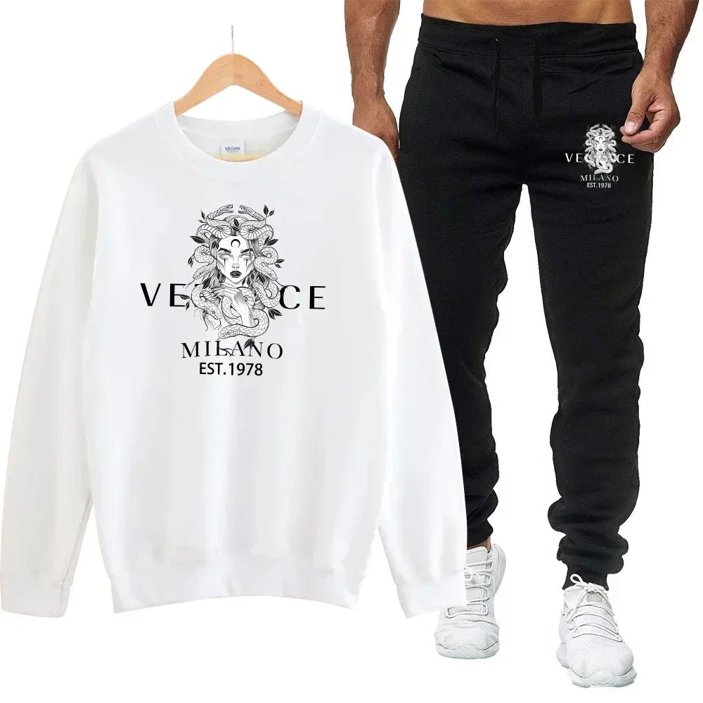 Sweat-shirt à col rond + pantalon de survêtement pour hommes, imprimé de luxe, Simple, décontracté, polyvalent, sport, ensemble deux pièces, automne - FATAONSweat-shirt à col rond + pantalon de survêtement pour hommes, imprimé de luxe, Simple, décontracté, polyvalent, sport, ensemble deux pièces, automneMode HommeFATAON