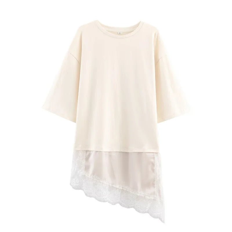 T-shirt asymétrique à manches mi-longues pour femmes, avec garniture en dentelle, pour la rentrée scolaire, tenue décontractée quotidienne, haut polyvalent à la mode, 4 couleurs - FATAONT-shirt asymétrique à manches mi-longues pour femmes, avec garniture en dentelle, pour la rentrée scolaire, tenue décontractée quotidienne, haut polyvalent à la mode, 4 couleursMode FemmeFATAON
