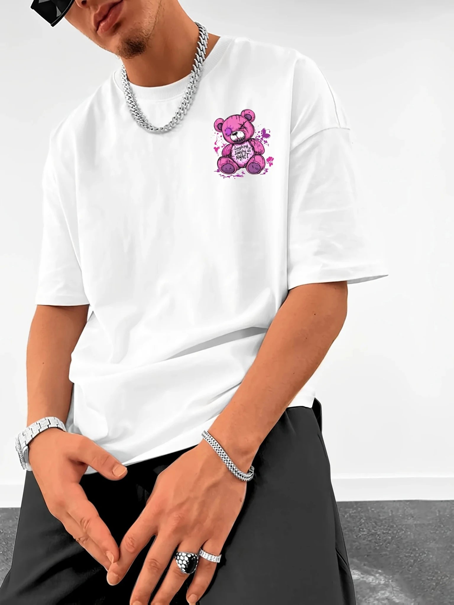 T-shirt col rond respirant et confortable pour hommes, style tendance, avec lettres d'ours en peluche imprimées, haut d'extérieur, nouvelle collection été - FATAONT-shirt col rond respirant et confortable pour hommes, style tendance, avec lettres d'ours en peluche imprimées, haut d'extérieur, nouvelle collection étéMode HommeFATAON