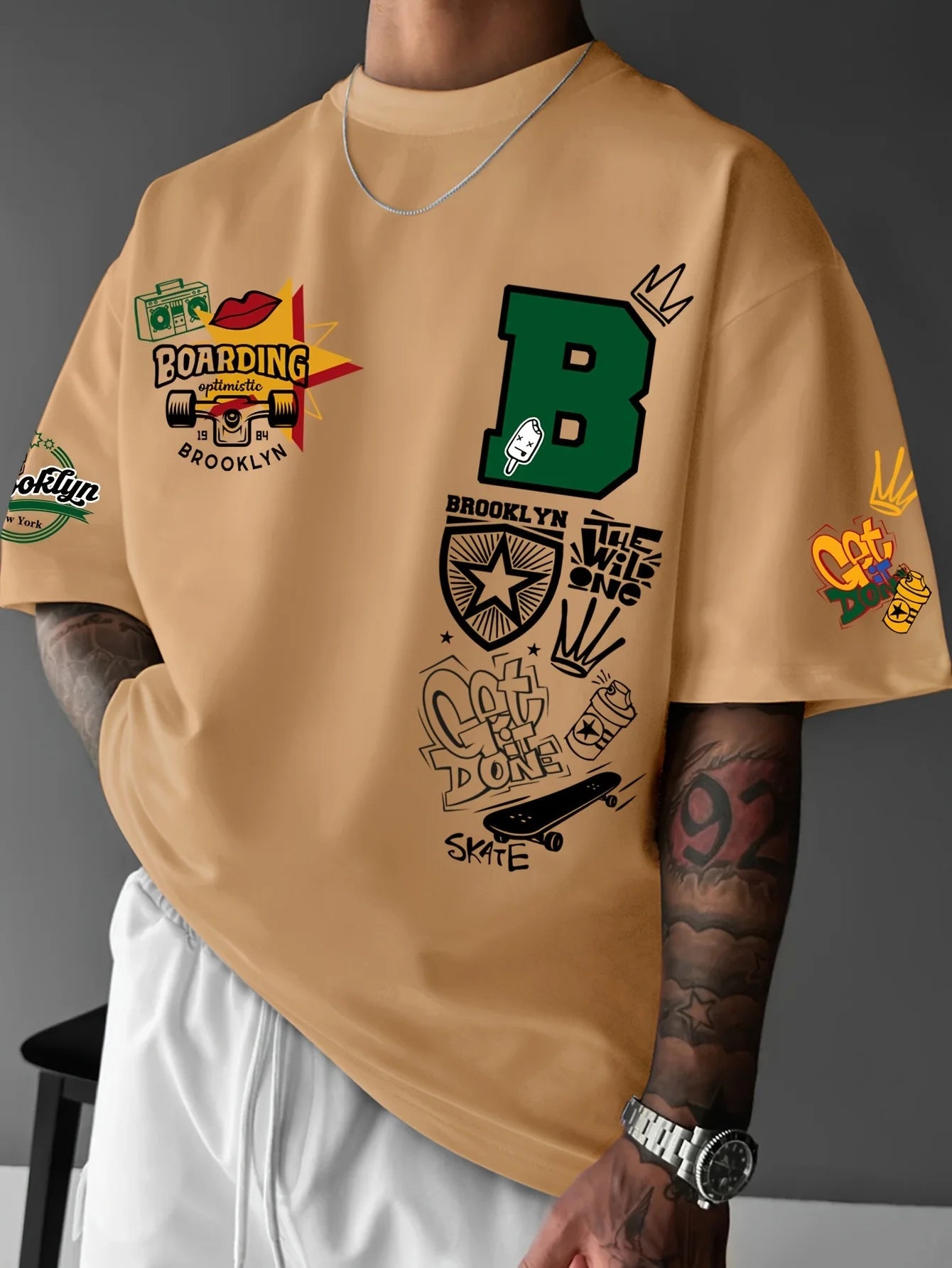 T-shirt col rond respirant pour hommes, nouveau Design d'été avec lettres imprimées Brooklyn, haut de Style de rue en plein air - FATAONT-shirt col rond respirant pour hommes, nouveau Design d'été avec lettres imprimées Brooklyn, haut de Style de rue en plein airMode HommeFATAON