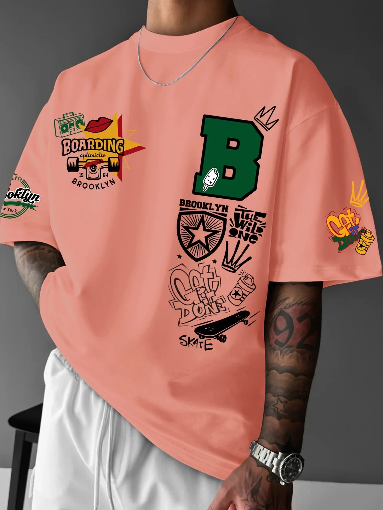 T-shirt col rond respirant pour hommes, nouveau Design d'été avec lettres imprimées Brooklyn, haut de Style de rue en plein air - FATAONT-shirt col rond respirant pour hommes, nouveau Design d'été avec lettres imprimées Brooklyn, haut de Style de rue en plein airMode HommeFATAON