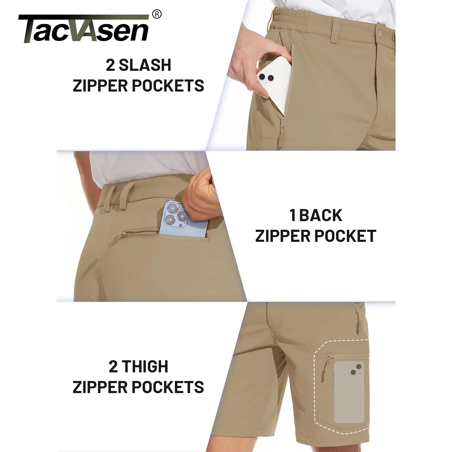 TACVASEN Short cargo d'été à 5 poches zippées, séchage rapide, pour homme, short de pêche, extensible, pour la randonnée en plein air, short de travail en nylon, léger - FATAONTACVASEN Short cargo d'été à 5 poches zippées, séchage rapide, pour homme, short de pêche, extensible, pour la randonnée en plein air, short de travail en nylon, légerMode HommeFATAON