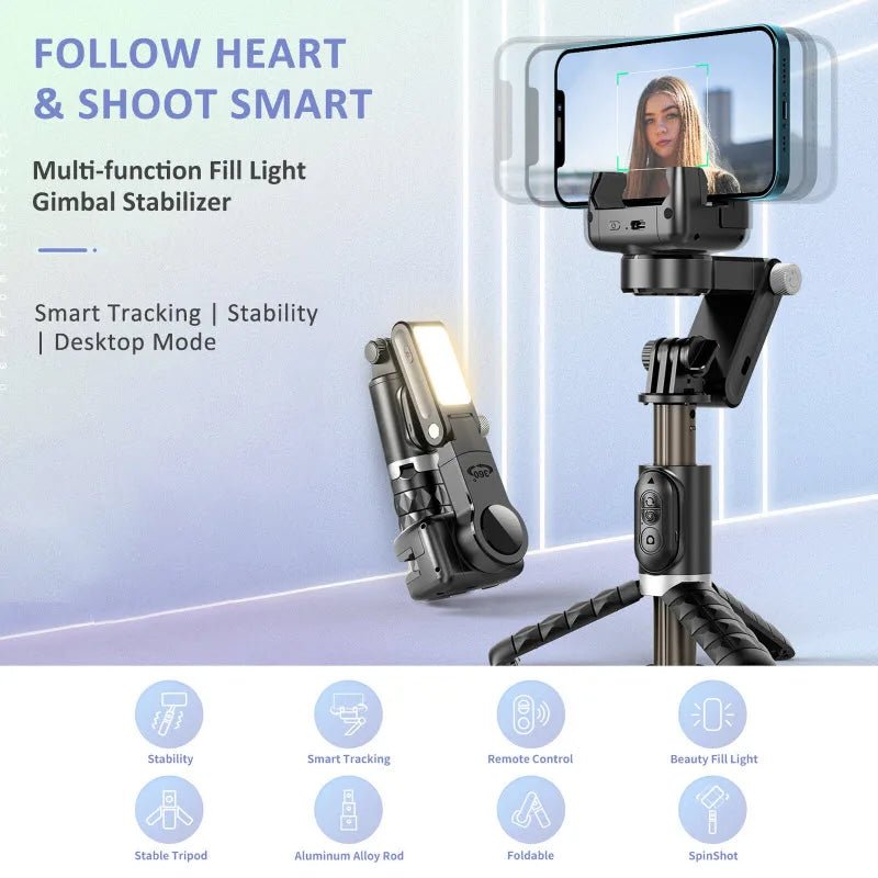 Takenoken Auto Face Tracking Gimbal Stabilizer Smartphone 360° Rotation Remote for Android iPhone LED Light Selfie Stick Tripod - Fix & GoTakenoken Auto Face Tracking Gimbal Stabilizer Smartphone 360° Rotation Remote for Android iPhone LED Light Selfie Stick TripodVidéo & PhotoFix & Go