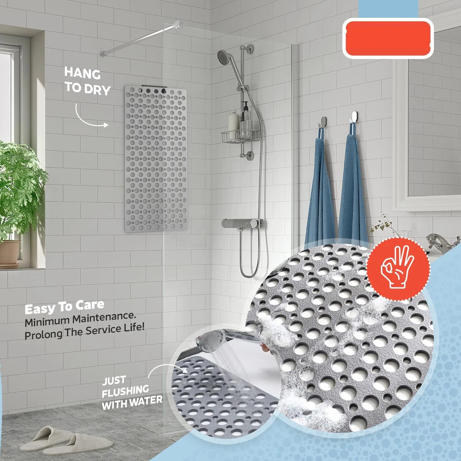 Tapis de bain antidérapant et tapis de douche avec ventouses et trous de vidange, doux, lavable en Machine, tapis de baignoire antidérapant, tapis de douche pour l'intérieur - FATAONTapis de bain antidérapant et tapis de douche avec ventouses et trous de vidange, doux, lavable en Machine, tapis de baignoire antidérapant, tapis de douche pour l'intérieurSolutions MaisonFATAON