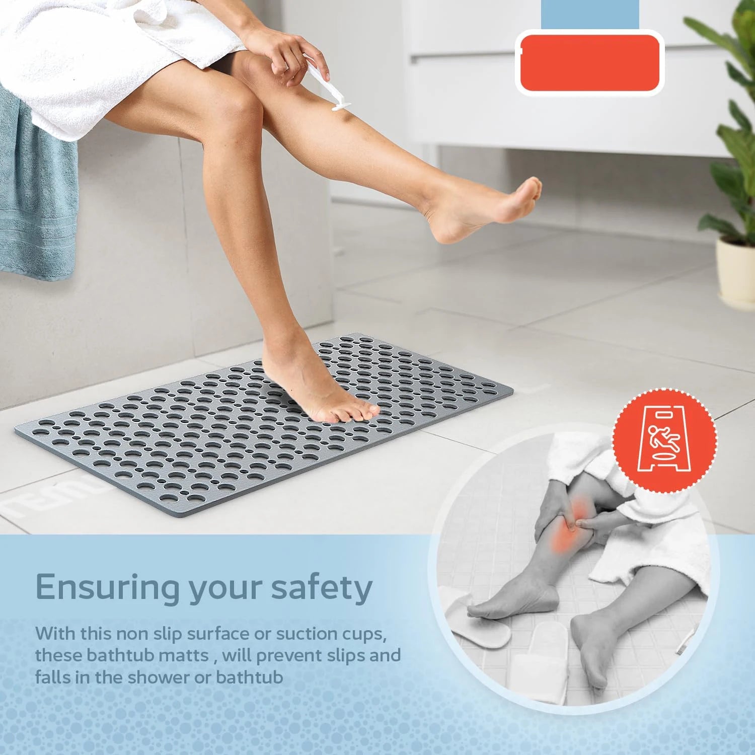 Tapis de bain antidérapant et tapis de douche avec ventouses et trous de vidange, doux, lavable en Machine, tapis de baignoire antidérapant, tapis de douche pour l'intérieur - FATAONTapis de bain antidérapant et tapis de douche avec ventouses et trous de vidange, doux, lavable en Machine, tapis de baignoire antidérapant, tapis de douche pour l'intérieurSolutions MaisonFATAON