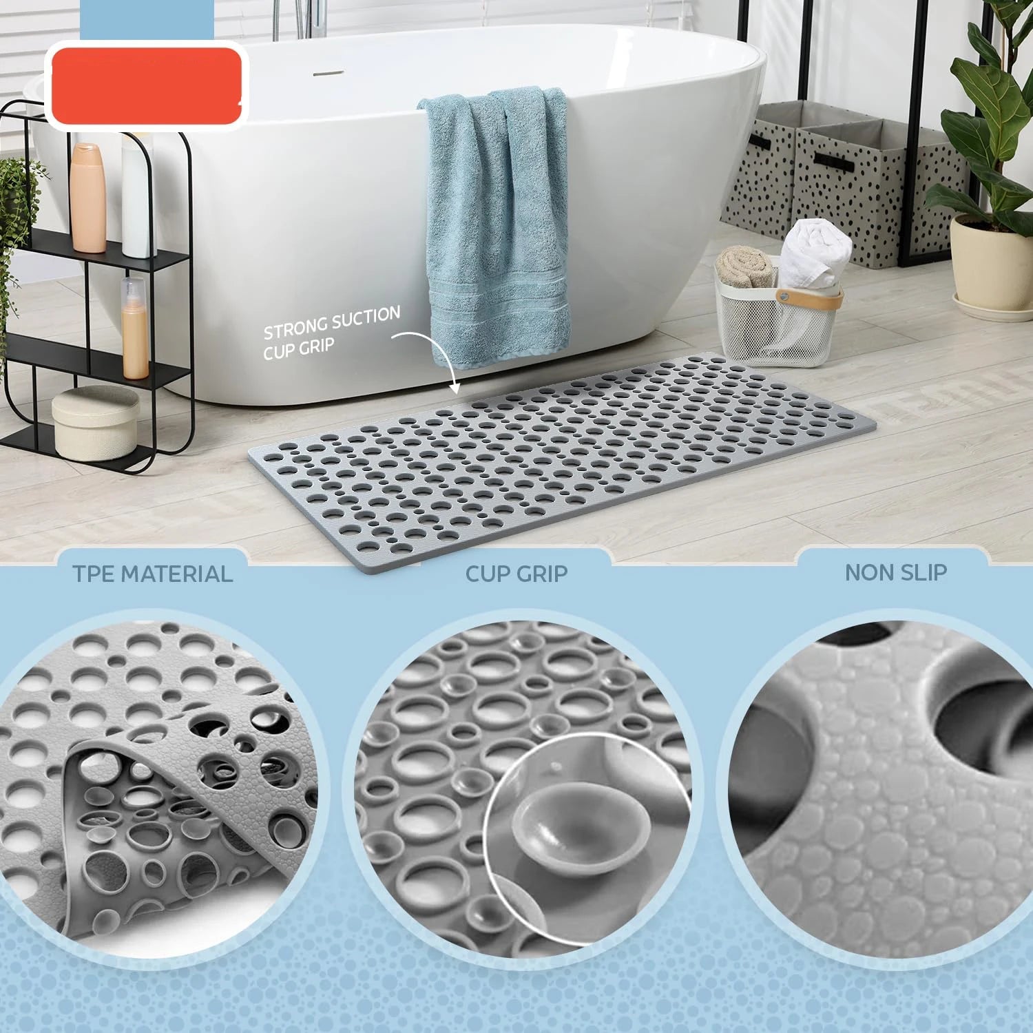 Tapis de bain antidérapant et tapis de douche avec ventouses et trous de vidange, doux, lavable en Machine, tapis de baignoire antidérapant, tapis de douche pour l'intérieur - FATAONTapis de bain antidérapant et tapis de douche avec ventouses et trous de vidange, doux, lavable en Machine, tapis de baignoire antidérapant, tapis de douche pour l'intérieurSolutions MaisonFATAON